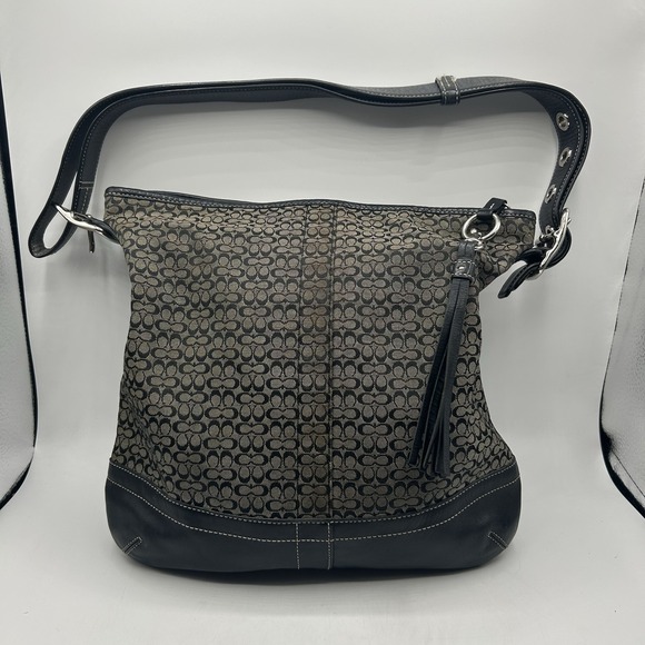 Coach Handbags - Vintage Y2K Coach F10416 Signature Convertible Duffle Crossbody Bag Gray Black